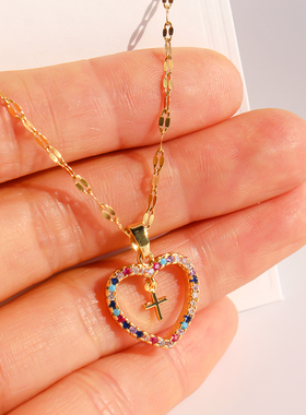 外贸饰品全铜材质镶彩钻吊坠项链