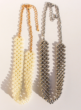 外贸饰品欧美风银球编织锁骨颈链优雅气质珍珠串珠choker项链V338