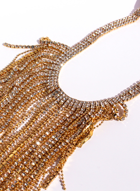 青岛原单饰品闪耀高级钻石流苏链条奢华项链多层蛇骨链毛衣链V67