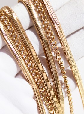 跨境热销欧美夸张多层扁平蛇骨链项链男女情侣款潮搭个性配饰98