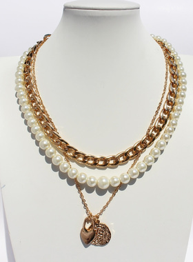 两组套装可拆开佩戴欧美小众多层链条爱心吊坠项链珍珠锁骨链女V9