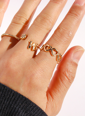 五组套装外贸饰品小众极简镂空爱心螺旋链条叠戴戒指素圈指环422