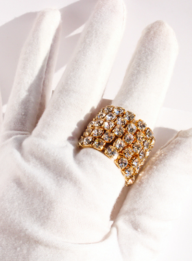 外贸塬单欧美轻奢高级满钻波浪弧形项链多组套装叠戴戒指手链V48