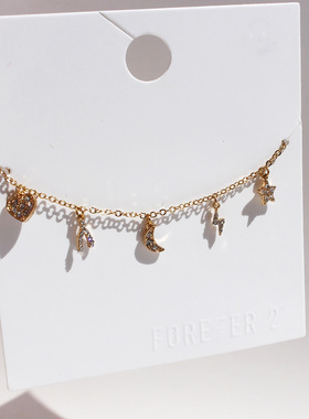 外贸原单小众精致百搭闪钻星星月亮手链女时尚气质银色手饰品女26