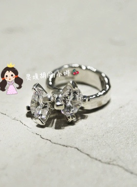 日本代购直邮 e.m戒指 925银 两颗锆石 小众设计感 个性夸张