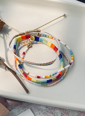 原创波西米亚风小众彩色春夏款米珠闺蜜朋友学生套装小手链饰品