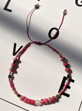 情侣款天然桃花红宝石甜美手链