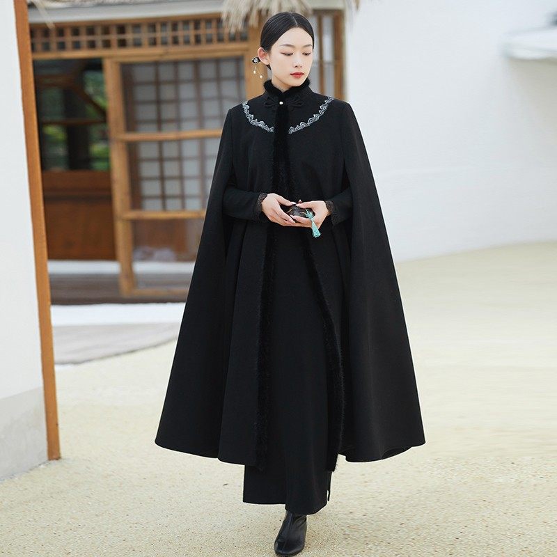 中国风复古民国毛呢汉服斗篷外套2025秋冬刺绣女装旗袍披风上衣女,淘宝优惠券,粉丝福利购,淘宝优惠卷