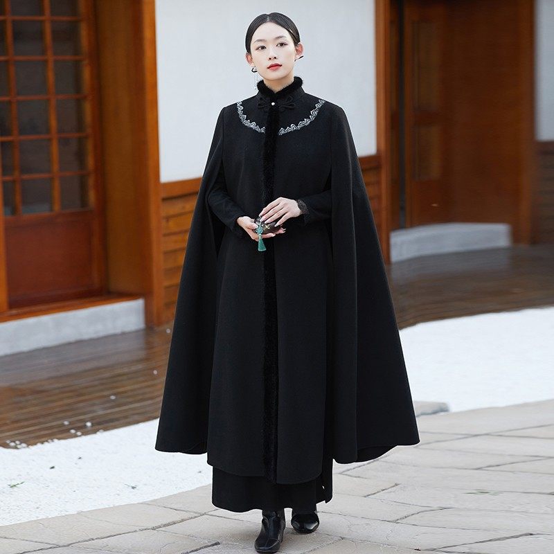 中国风复古民国毛呢汉服斗篷外套2025秋冬刺绣女装旗袍披风上衣女,淘宝优惠券,粉丝福利购,淘宝优惠卷
