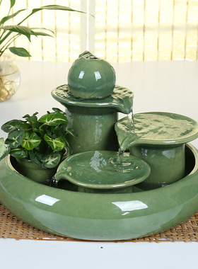 客厅陶瓷家居摆件工艺品创意流水喷泉风水轮鱼缸加湿器乔迁礼品