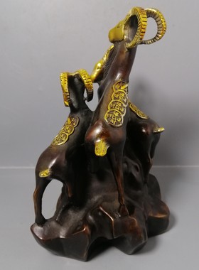 古韵斋 仿古铜鎏金三羊开泰摆件家居装饰创意礼品工艺品一件代发