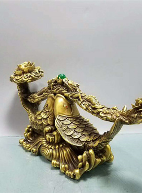 古韵斋 黄铜双鱼如意摆件店铺办公桌客厅家居金属工艺装饰品