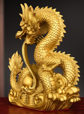 铜龙摆件纯铜祥龙献瑞青龙戏珠龙十二生肖龙水龙家居桌面装饰礼品