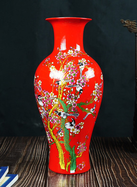 景德镇中国红中式陶瓷花瓶客厅家居装饰摆件家居插花工艺品