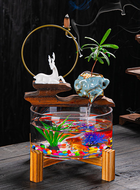 创意陶瓷玻璃流水摆件喷泉加湿器鱼缸办公室客厅招财家居装饰品