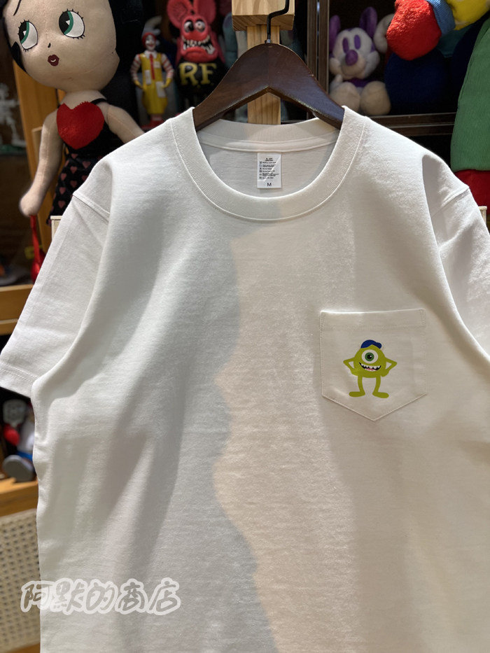 美式复古 vintage 怪兽大学大眼仔 纯棉265克重磅口袋男女情侣T恤,淘宝优惠券,粉丝福利购,淘宝优惠卷