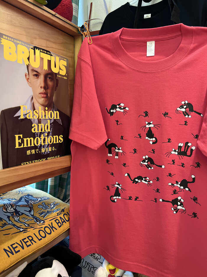 美式复古 vintage 黑猫抓老鼠 220克小领口玫红色纯棉男女情侣T恤,淘宝优惠券,粉丝福利购,淘宝优惠卷