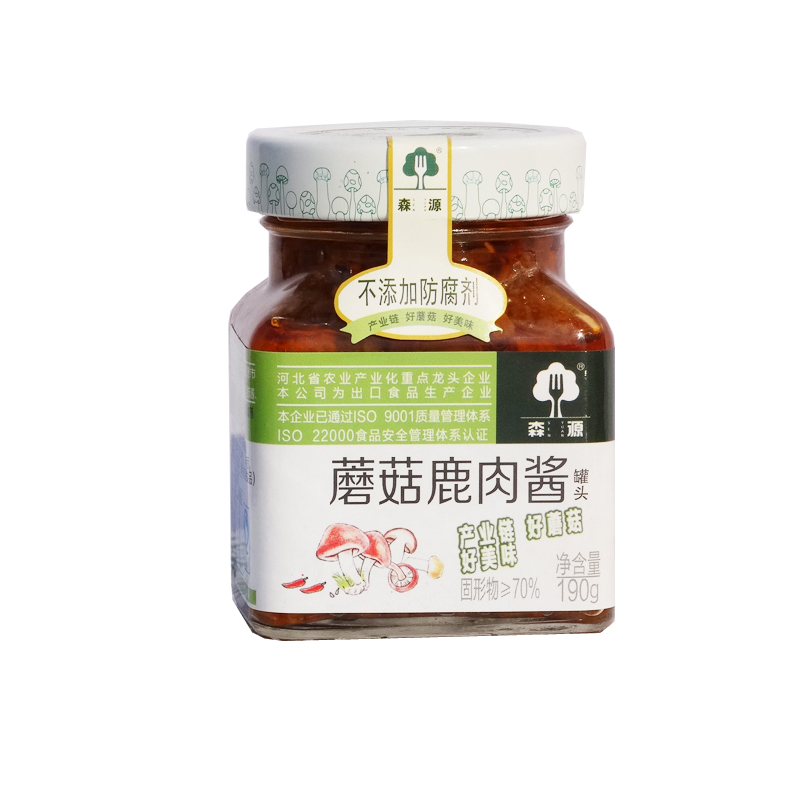 承德特产河北平泉森源蘑菇鹿肉酱拌饭菜原味香菇酱190g*2瓶装包邮 - 图0