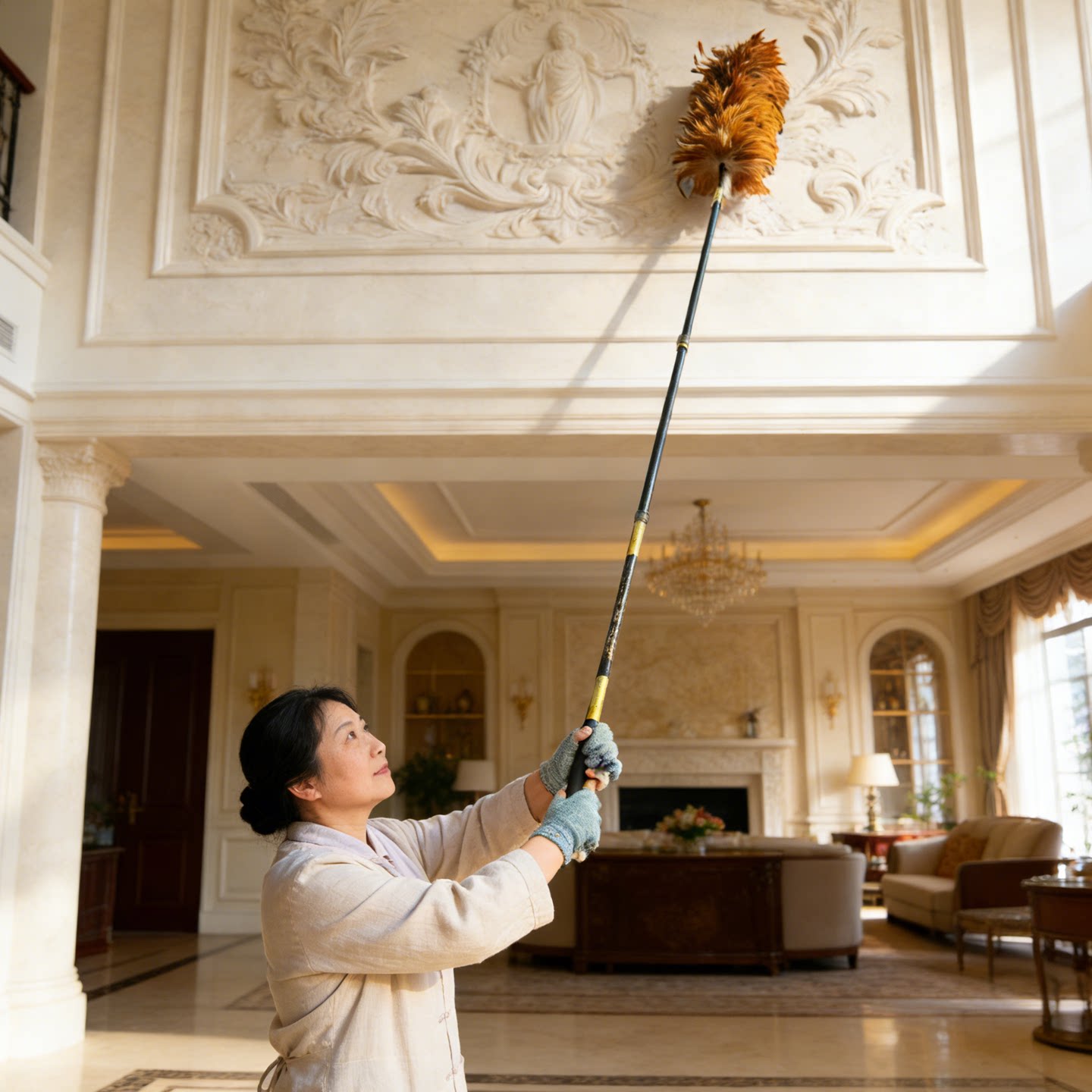 赵氏贡掸可伸缩除尘掸加长超长鸡毛掸子别墅博物馆图书馆车间保洁