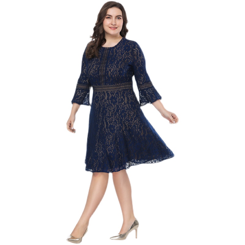 big size women dresses ladies horn sleeve summer lacy dress - 图3