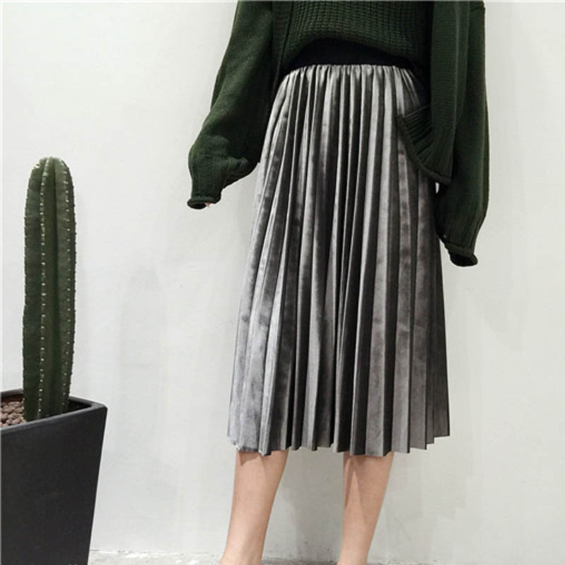 Velvet Skirt Pleated Skirts Pleated Skirt高腰显瘦丝绒褶皱裙 - 图3