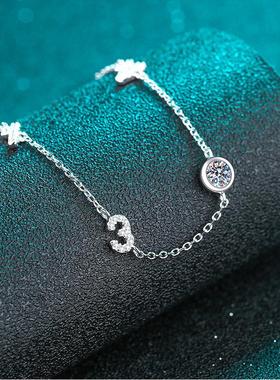 铂金串女小手18K金莫桑石百搭D轻奢女礼物色pt9501314简约手链