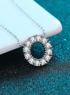 众钻PT950圆形吊日简约韩风莫桑满18K坠小金项链钻圆环设计铂金