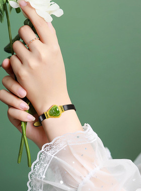 和田玉碧玉佛公S925银镶女表