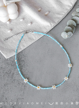 天然珍珠母贝极细小米珠串珠项链