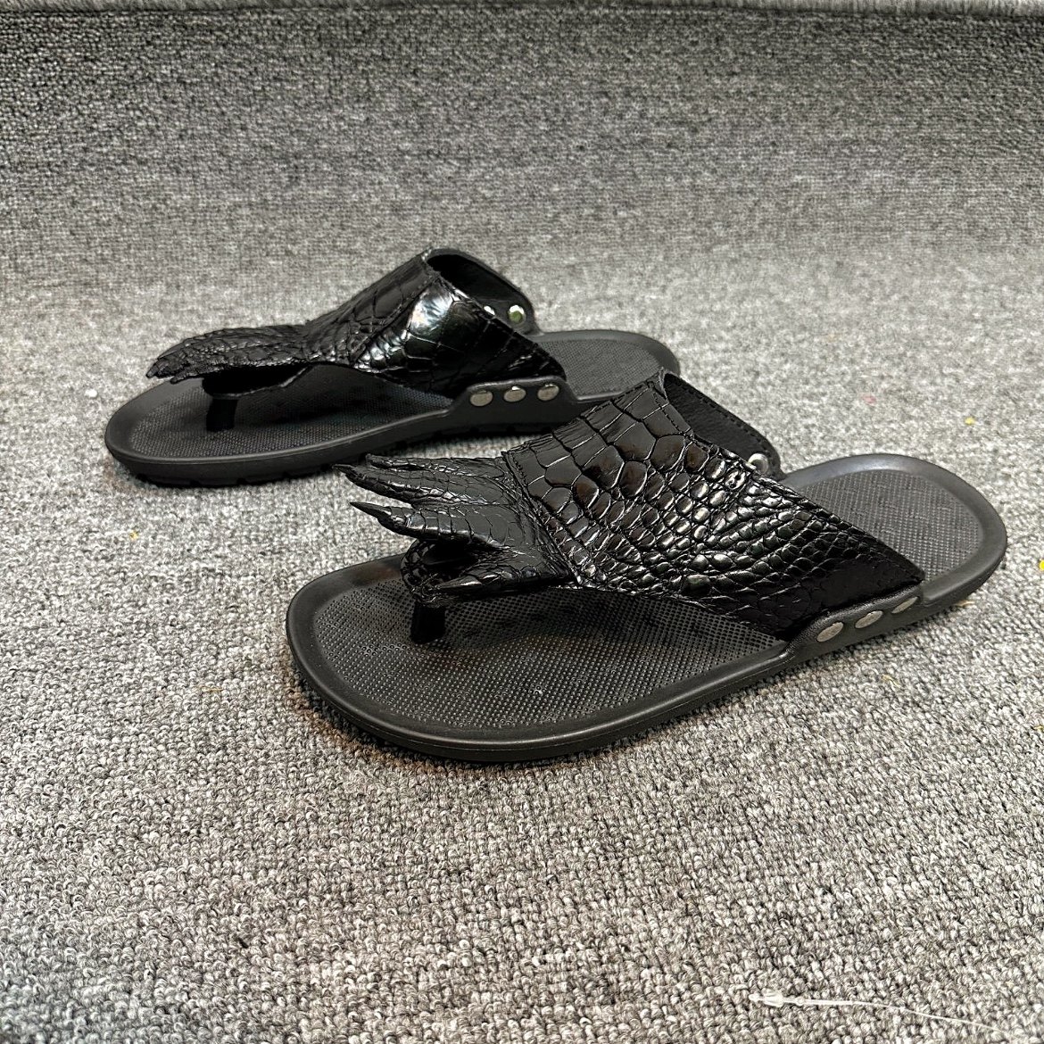 鳄鱼皮人字拖鞋带爪招财真皮凉鞋稀有皮沙滩鞋拖鞋时尚休闲男鞋,淘宝优惠券,粉丝福利购,淘宝优惠卷