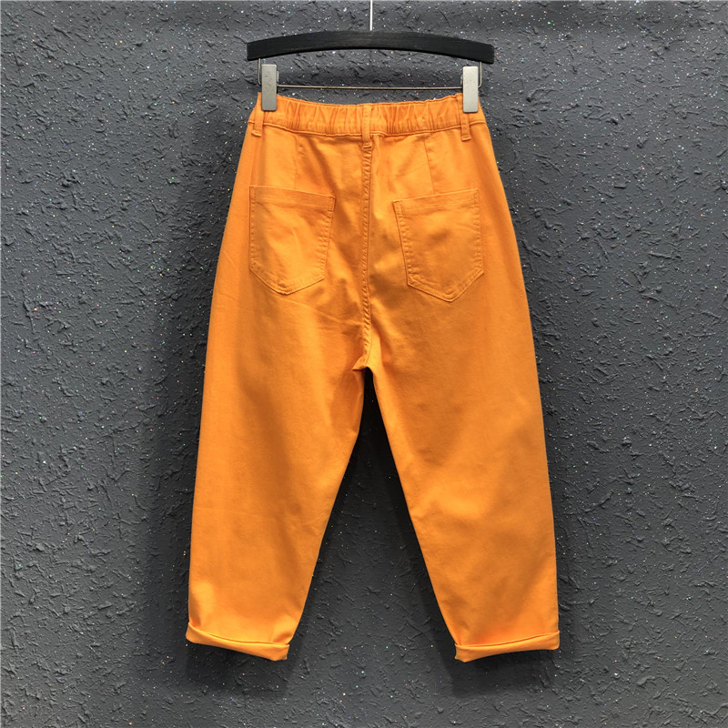 艾天丽旗舰店艾天丽糖果色休闲百搭松紧腰牛仔裤女夏季新款宽松八分哈伦裤1