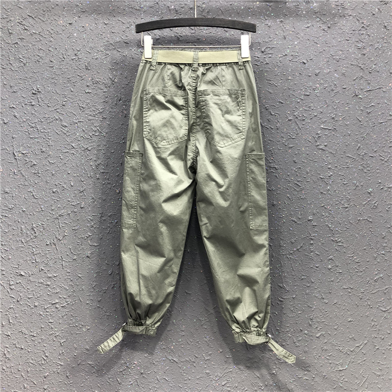 艾天丽旗舰店港味休闲帅气八分工装裤女夏季新款高腰宽松薄款开叉哈伦裤潮0