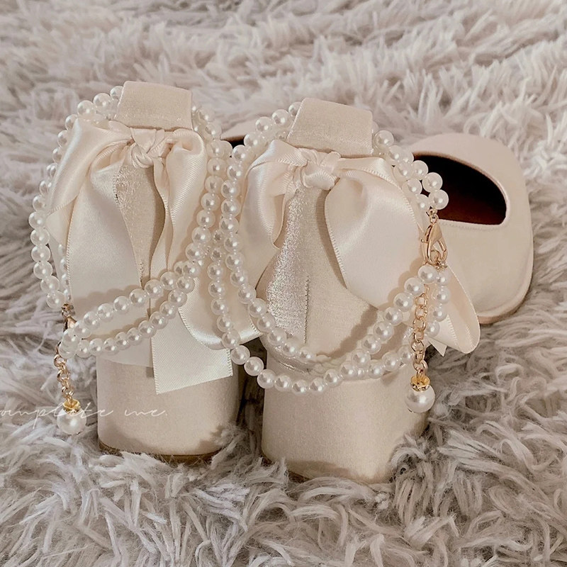 仙女风2025新款白色玛丽珍单鞋女蝴蝶结粗跟法式少女高跟鞋伴娘鞋,淘宝优惠券,粉丝福利购,淘宝优惠卷