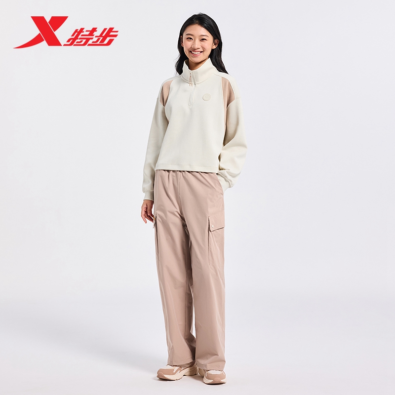 特步官方正品套头卫衣女2024年秋季新款运动服休闲上衣潮流女外套