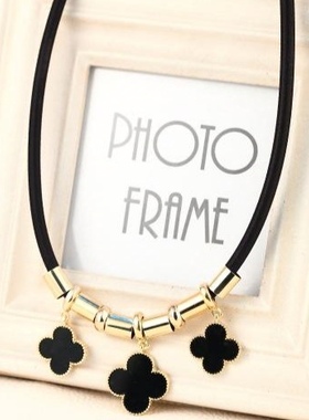 韩版时尚幸运四叶草花朵项圈简约百搭通勤OL黑绳锁骨项链学生饰品