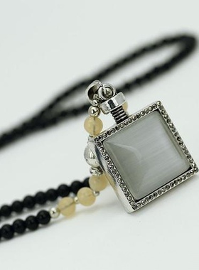 日韩新款潮流ins串珠方形猫眼石毛衣链轻奢简约小众设计感锁项链
