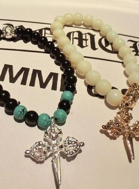 日韩ins小清新十字架串珠手链朋克风男女通用情侣手串学生饰品