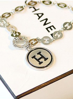 日韩时尚简约个性气质字母H项链高档上档次中长款毛衣链配饰品女