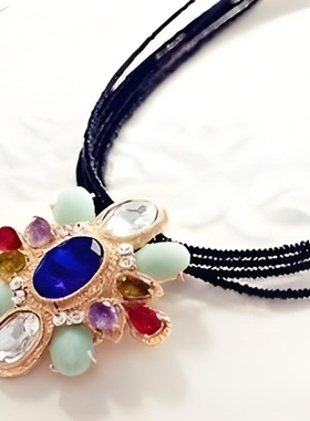 欧美休闲时尚简约小米粒串珠多层链子项链夸张个性大宝石皓石颈链