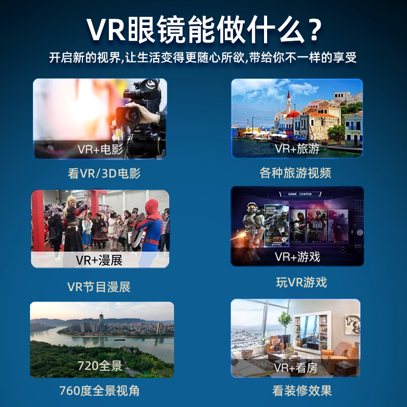 vr眼镜手机专用全景苹果通用虚拟现实观影手机盒子3d全景近视可用-图0