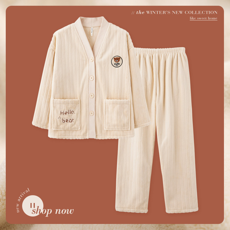 思莉太太情侣冬季珊瑚绒加绒男睡衣 思莉太太睡衣/家居服套装