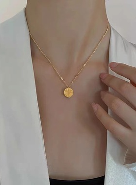 福喜双面圆牌钛钢项链个性锁骨链