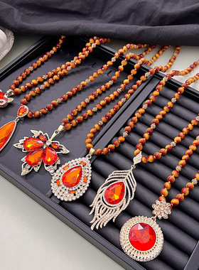 高档轻奢虎眼石项链女百搭毛衣链