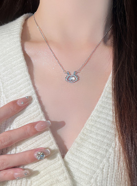 日韩甜美可爱小鹿项链银色满钻精致福龙仿猫眼锁骨链2025新款配饰