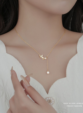 韩版时尚蝴蝶流苏仿珍珠吊坠项链