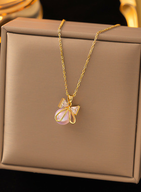 小众温柔紫色珍珠项链女款时尚温柔甜美锁骨链2025新款搭裙子配饰