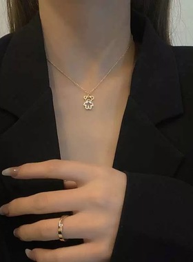 韩版蝴蝶结可爱泰迪熊吊坠项链