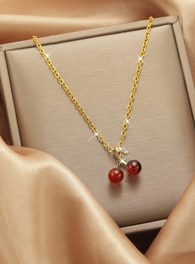 古风红色小樱桃项链女搭裙子旗袍锁骨链小众设计感锁骨链温柔高档