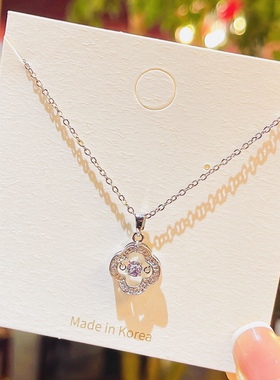 几何灵动四叶花吊坠项链女