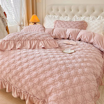 Winter gush milk suede bed with four sets of thickened baby suede laminated cotton quilts Coral Flannel Bed Skirt Princess Wind